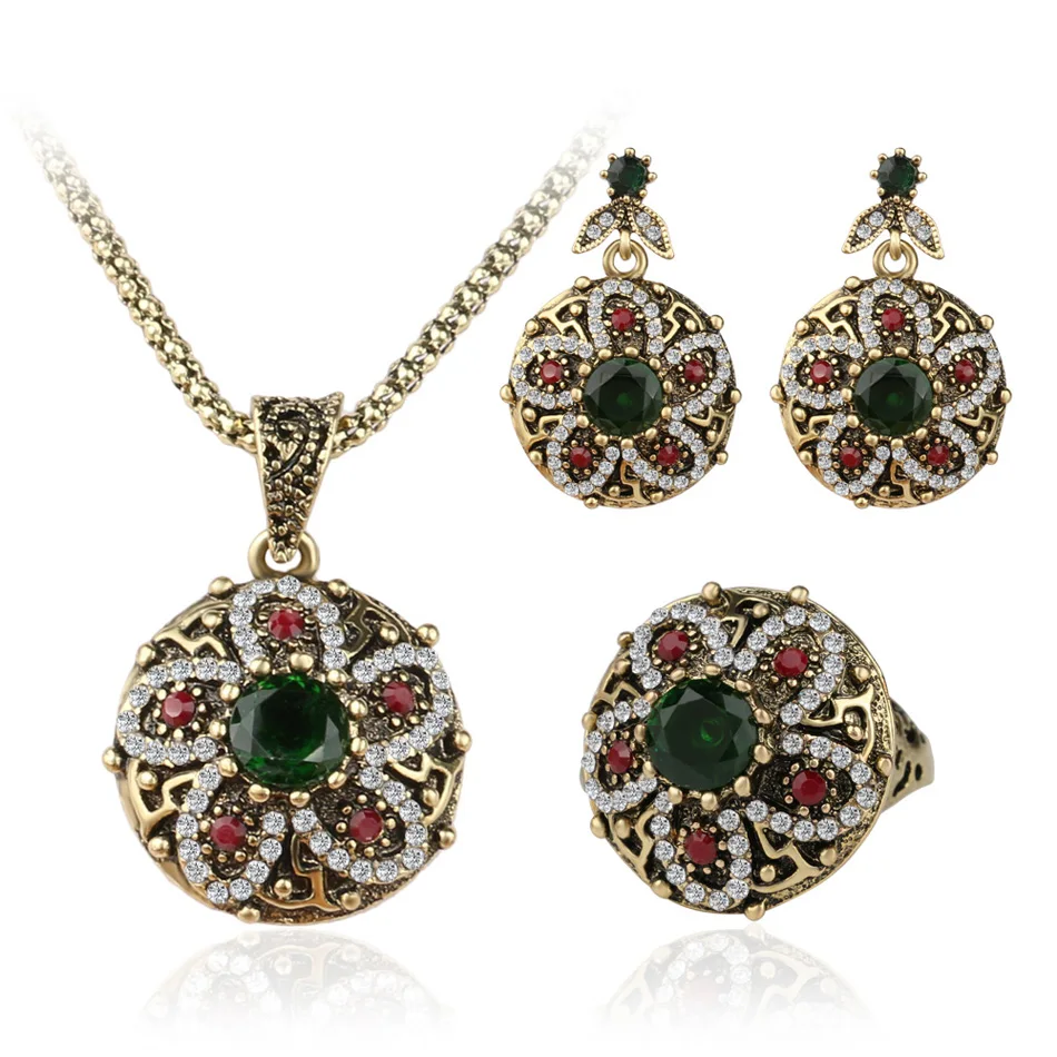 2016-Hot-Turkey-Jewelry-Fashion-Vintage-Look-Flower-Crystal-Necklace-Earrings-Ring-Sets-Color-Ancient-Bronze