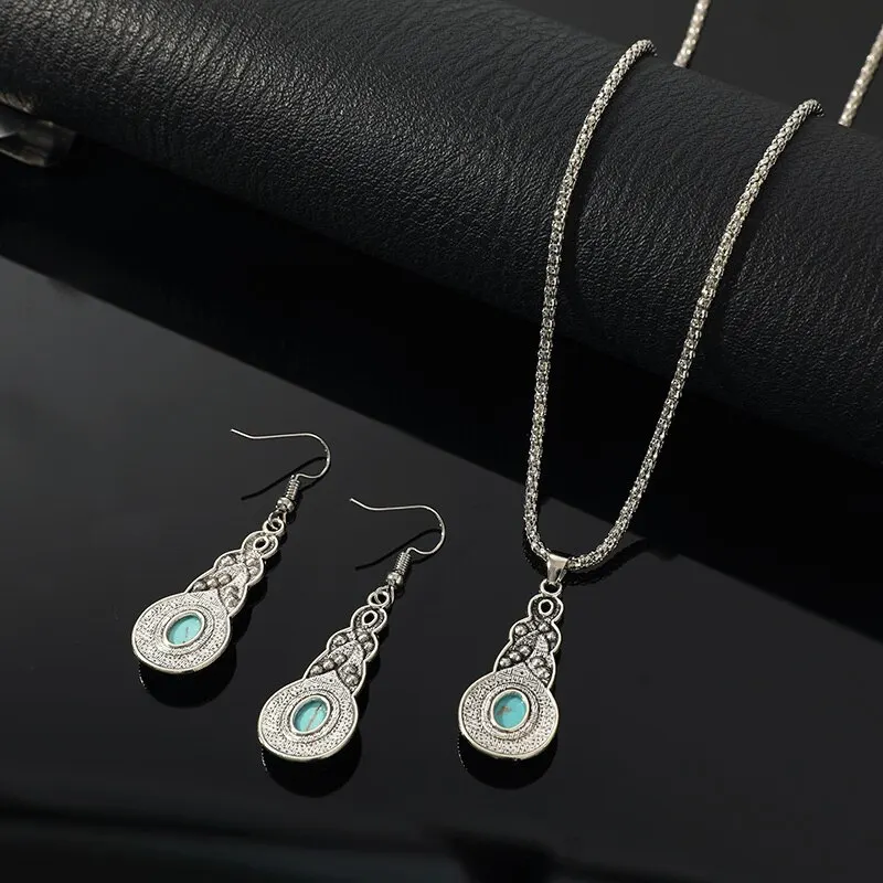 3pcs-Necklace-Earrings-Set-For-Men-And-Women-Vintage-Style-Blue-Crystal-Inlaid-Turquoise-Pendant-With-2