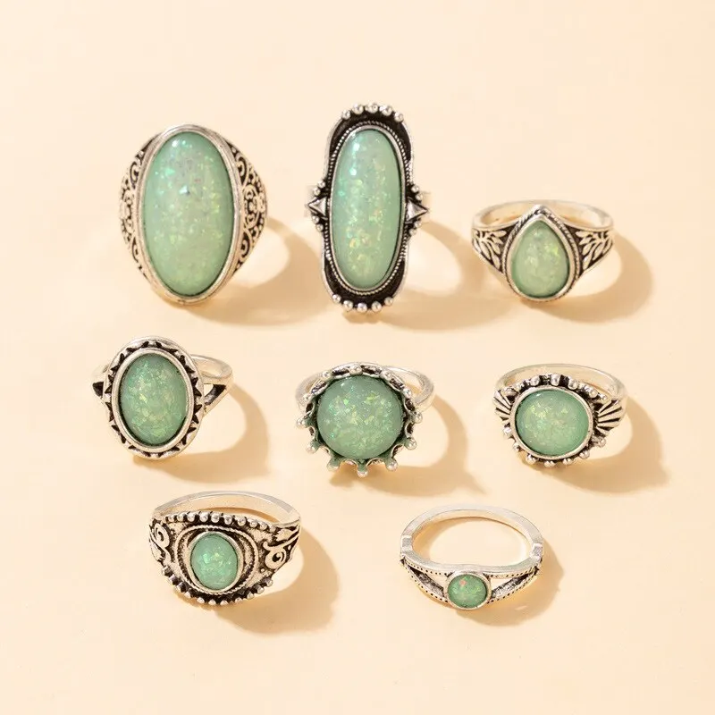 8-Piece-Knuckle-Rings-New-Classic-Vintage-Geometric-Round-Oval-Imitation-Opal-Gemstone-for-Women-Party-4