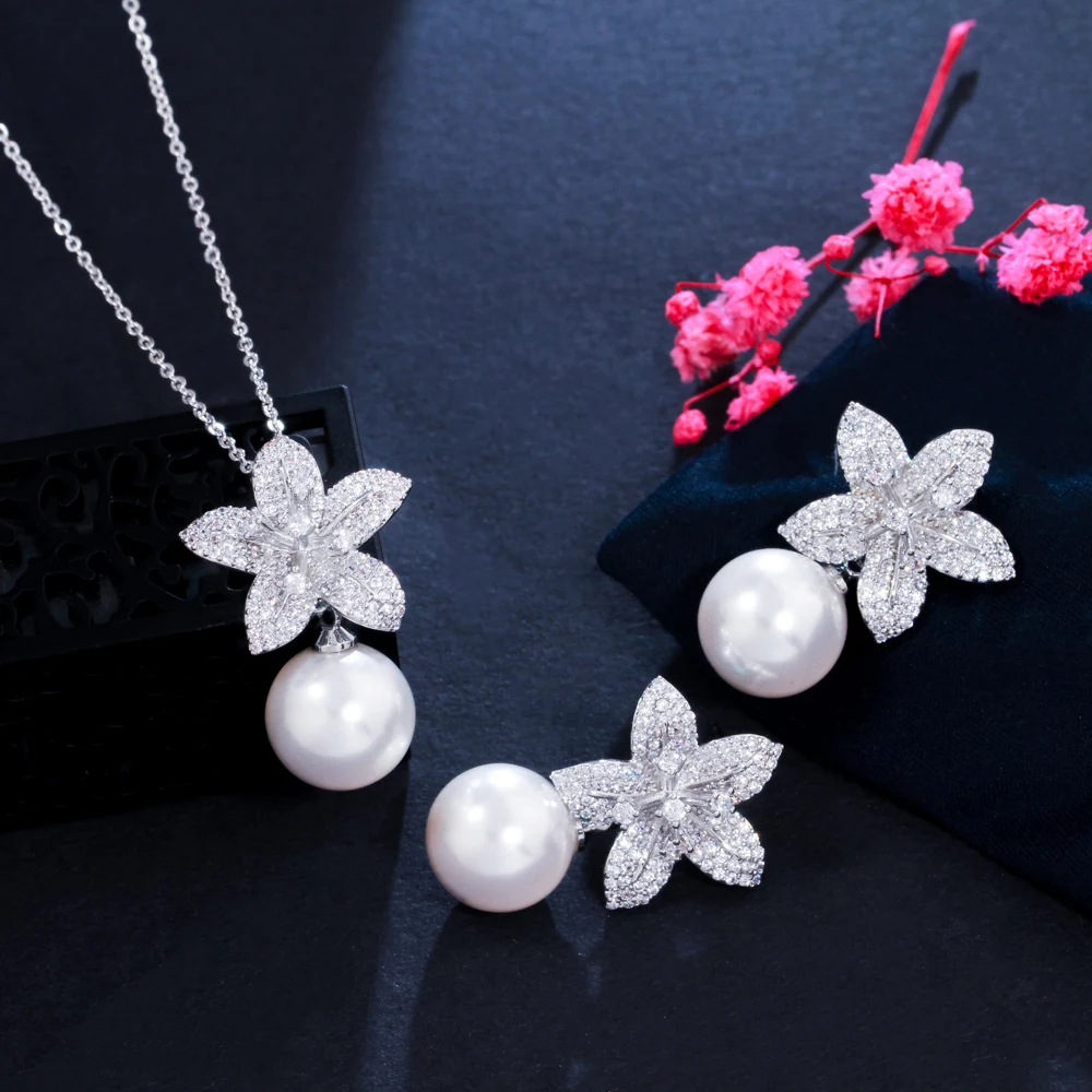 CWWZircons-Lovely-Cute-Flower-Cubic-Zirconia-Dangle-Drop-Pearl-Pendant-Necklace-and-Earrings-Trendy-Women-Jewelry-1