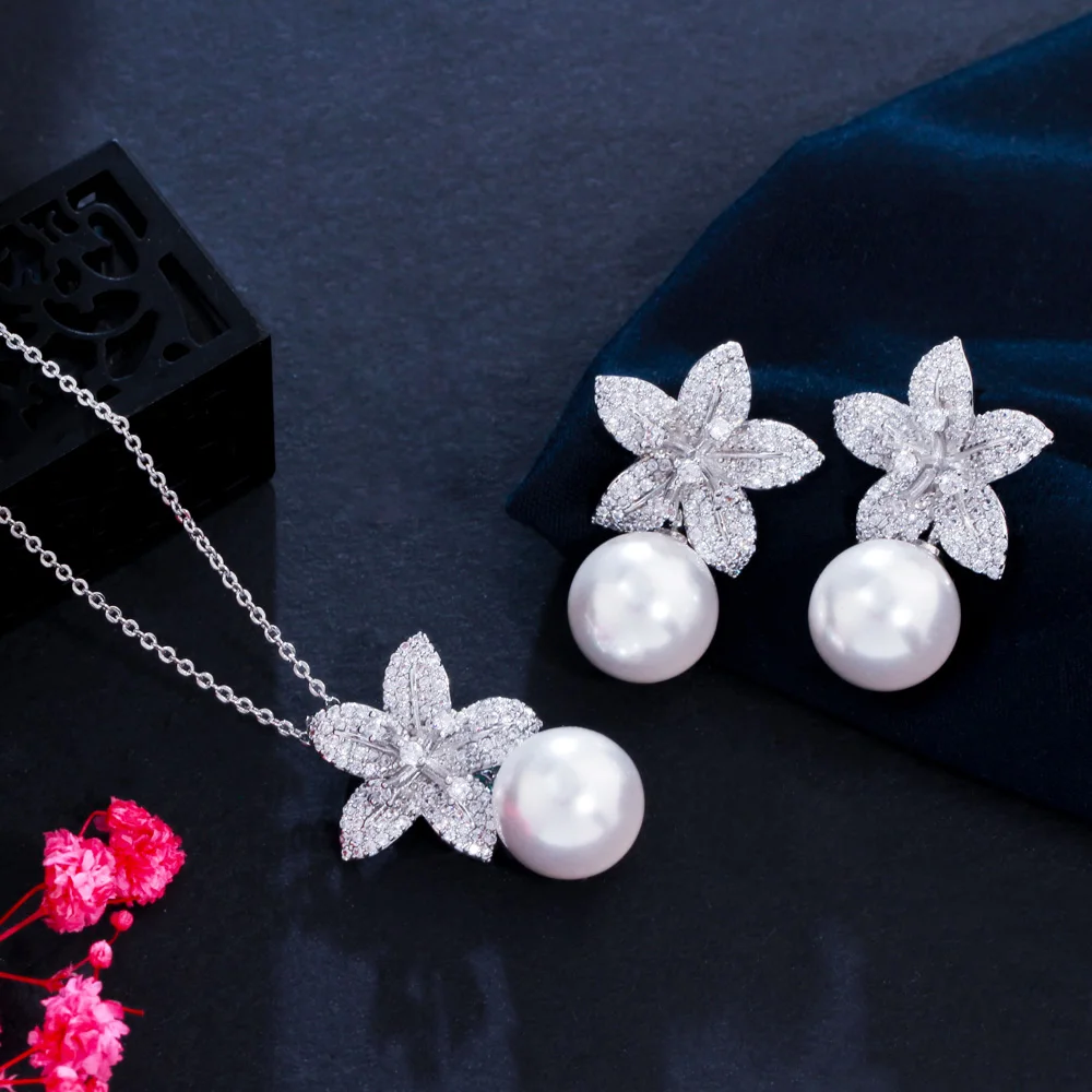 CWWZircons-Lovely-Cute-Flower-Cubic-Zirconia-Dangle-Drop-Pearl-Pendant-Necklace-and-Earrings-Trendy-Women-Jewelry-2