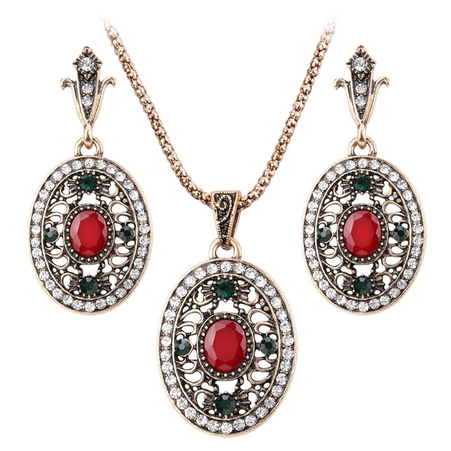 GlXeKinel-2Pcs-Turkey-Wedding-Jewelry-Sets-For-Women-Dubai-Antique-Gold-Color-Oval-Earrings-And-Necklaces