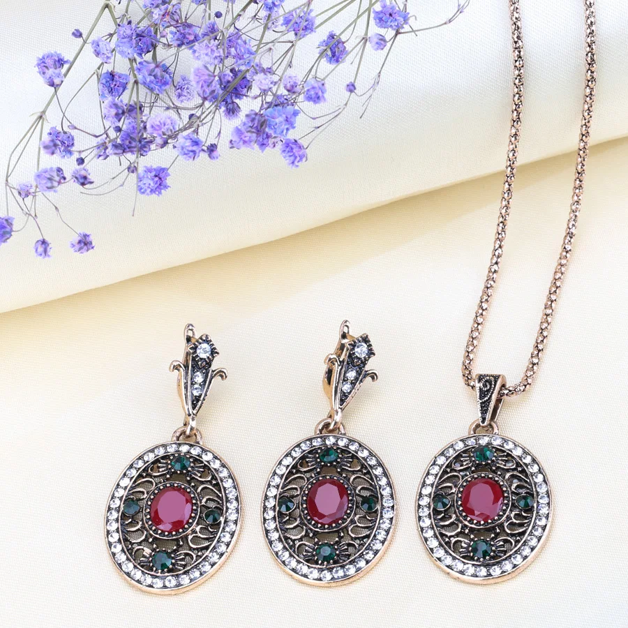 Kinel-2Pcs-Turkey-Wedding-Jewelry-Sets-For-Women-Dubai-Antique-Gold-Color-Oval-Earrings-And-Necklaces-1