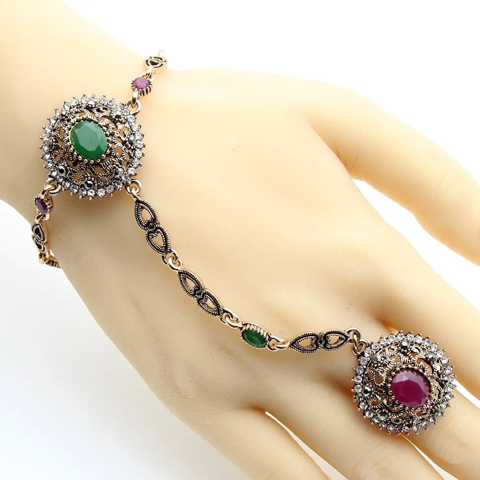 Retro-Turkish-Adjustable-Ring-Bracelet-Jewelry-Sets-Women-Antique-Gold-Color-Res
