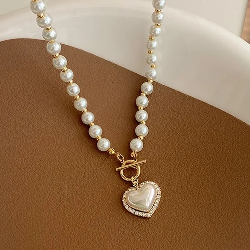 White-Imitation-Pearl-Bead-Necklace-Women-Crystal-Stone-Heart-Pendant-Cute-Girl-Jewelry-Necklace-Collier-Femme-1