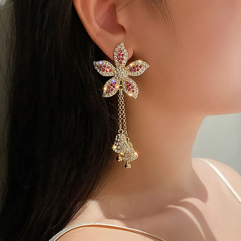 luxurious-Shine-Earrings-For-Women-Diamond-Inlay-Ruby-Big-Flower-Tassels-Small-Bell-Earrings-Exaggeration-Fashion-1