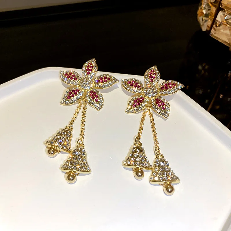 luxurious-Shine-Earrings-For-Women-Diamond-Inlay-Ruby-Big-Flower-Tassels-Small-Bell-Earrings-Exaggeration-Fashion-4